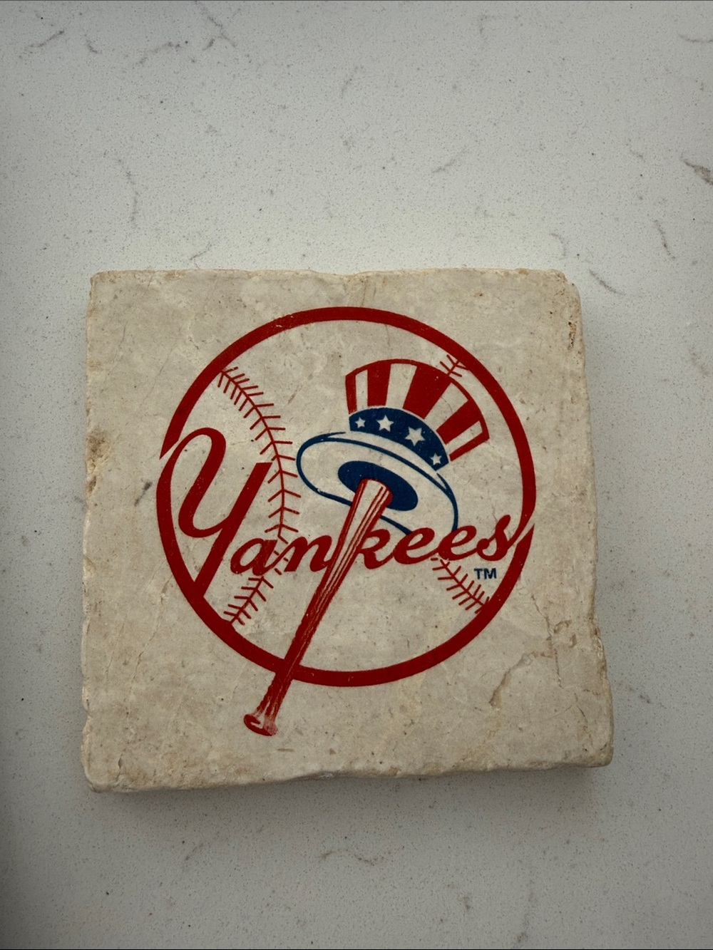 New York Yankees Logo Stone Tile Coaster - Red, Blue, White